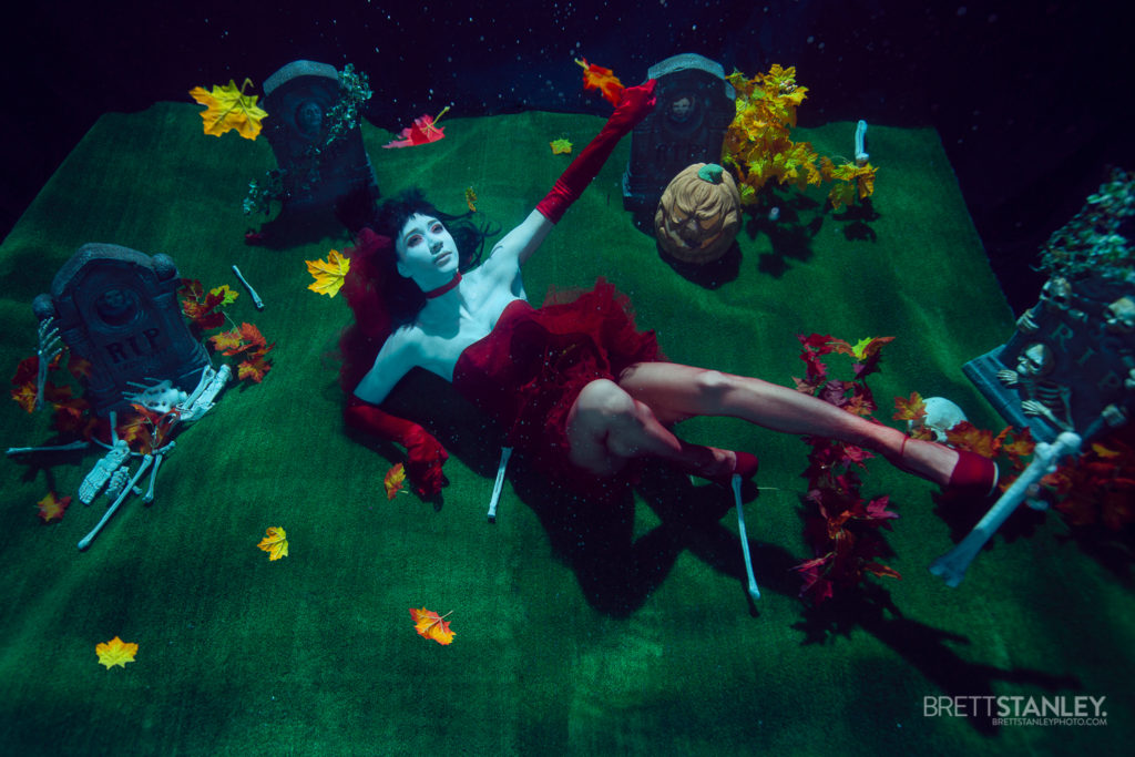 Underwater halloween set with a posing model