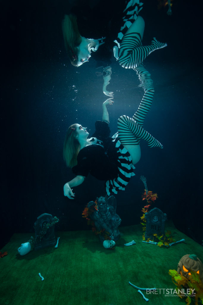 Underwater halloween set with a posing model